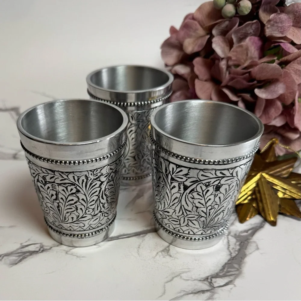 Pottery Barn Pewter Embossed Votive Candle Holders - vintage English cottage